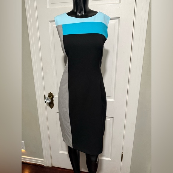 Calvin Klein Dresses & Skirts - Calvin Klein Womens Sleeveless Dress Blue Black Grey Size 8 Block
